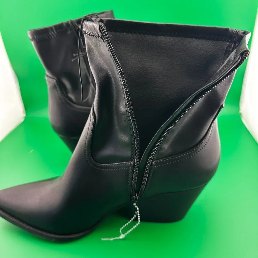 NWOT INDIGO BLACK WESTERN ANKLE WOMEN'S BOOT, INNER ZIP & STACKED HEEL 10 M
